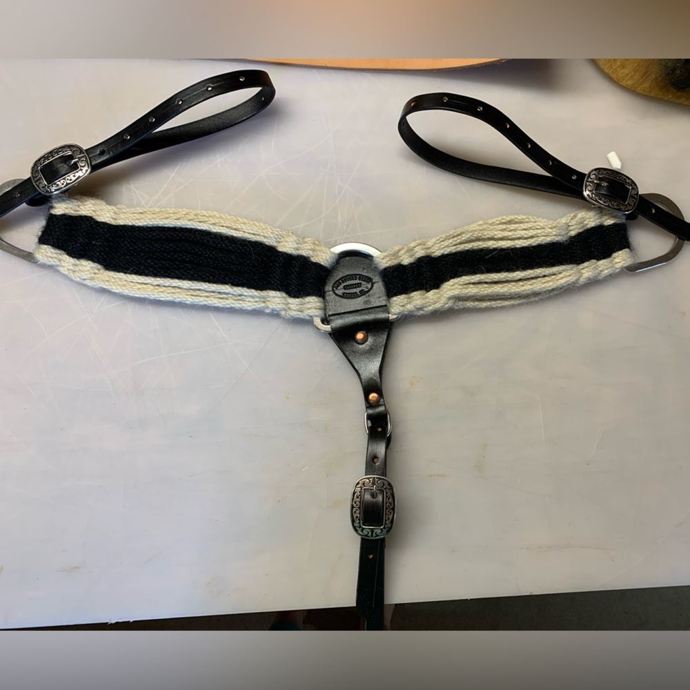 Horse breast collar. Black and white.